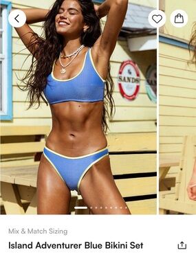 Cupshe Blue Bikini Set with Light Yellow Trim